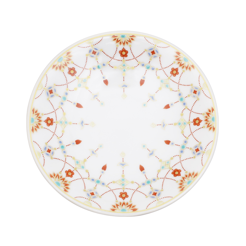 【送料無料】日本製 九谷焼 久谷五彩 陶器 陶磁器 磁気 お皿 皿 小皿 縁起小皿 食器 瓔珞文 和食器 12cm  華やか 鮮やか オシャレ お洒落 記念日  7447-SK25