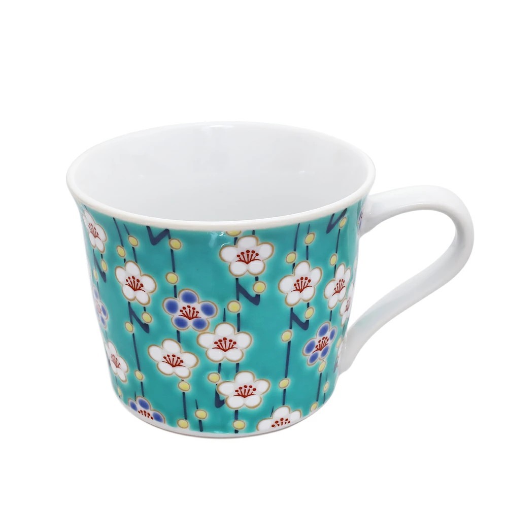 【送料無料】日本製 九谷焼 久谷五彩 磁気 陶器 陶磁器  コップ マグカップ 梅 ウメ 青郊窯 華やか 鮮やか お洒落 オシャレ お祝い 記念日 誕生日 結婚祝い 開店祝い プレゼント 贈り物 7480-SK25