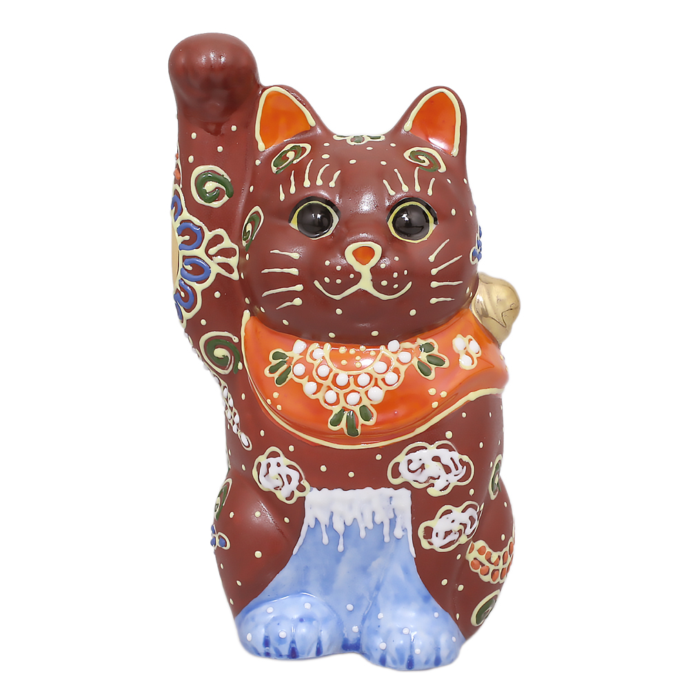 【送料無料】日本製 九谷焼/北陸伝統工芸/工芸品 盛/凸盛 招き猫/招猫/4号招き猫/猫グッズ/猫好き 富士 招福/金運/幸運 右手 インテリア/置物/部屋飾り 出産祝い/お祝い/開店祝い/結婚祝い 7494-KT25
