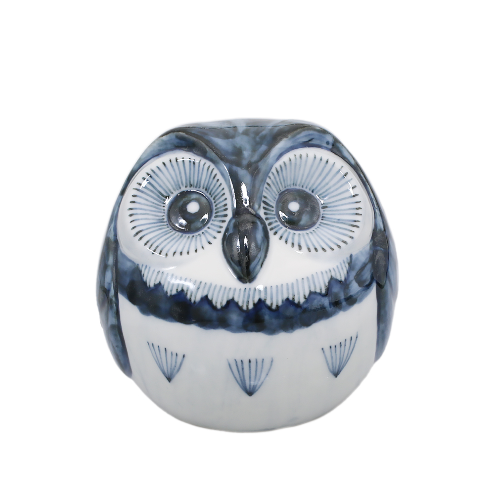 【送料無料】日本製 九谷焼/北陸伝統工芸/工芸品 フクロウ/ふくろう/梟 不苦労 染付 吉祥の象徴 2.2号 インテリア/置物/部屋飾り 出産祝い 7496-KT25