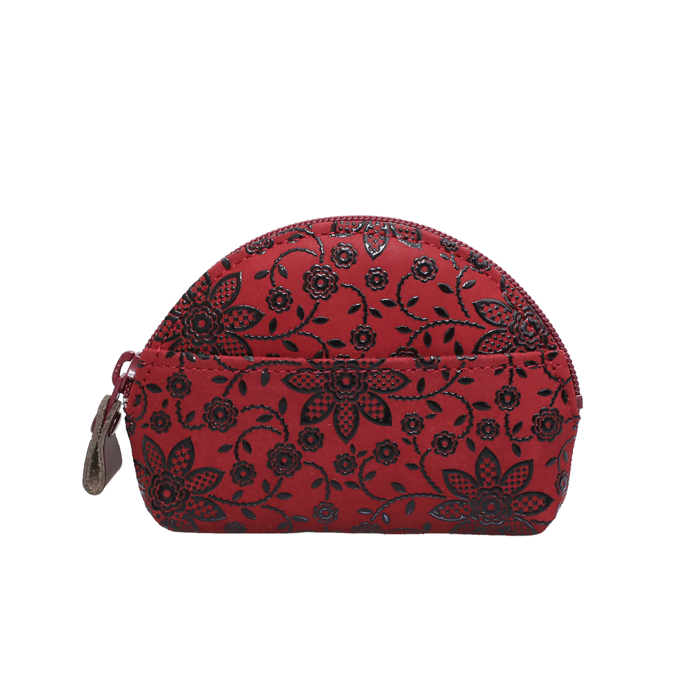 日本製 印伝/INDENYA/印傳屋 小銭入れ/コインケース/財布 小物入れ マルチポーチ クレマチス 赤 レッド コンパクト お札も収納可能 鹿革/漆 ファスナー式 プレゼント7506-IY25