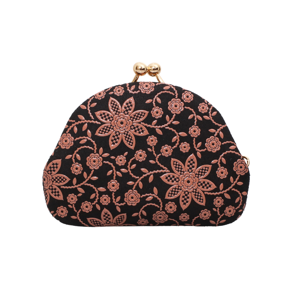 日本製 印伝/INDENYA/印傳屋 小銭入れ/コインケース/財布 がま口 クレマチス サーモンピンク コンパクト 鹿革/漆 プレゼント7509-IY25