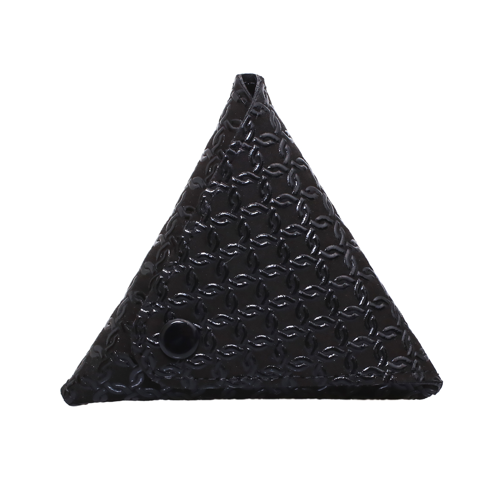 日本製 印伝/INDENYA/印傳屋 小銭入れ/コインケース/財布 輪繋ぎ模様 ブラック 三角 トライアングル コンパクト 鹿革/漆 プレゼント7510-IY25