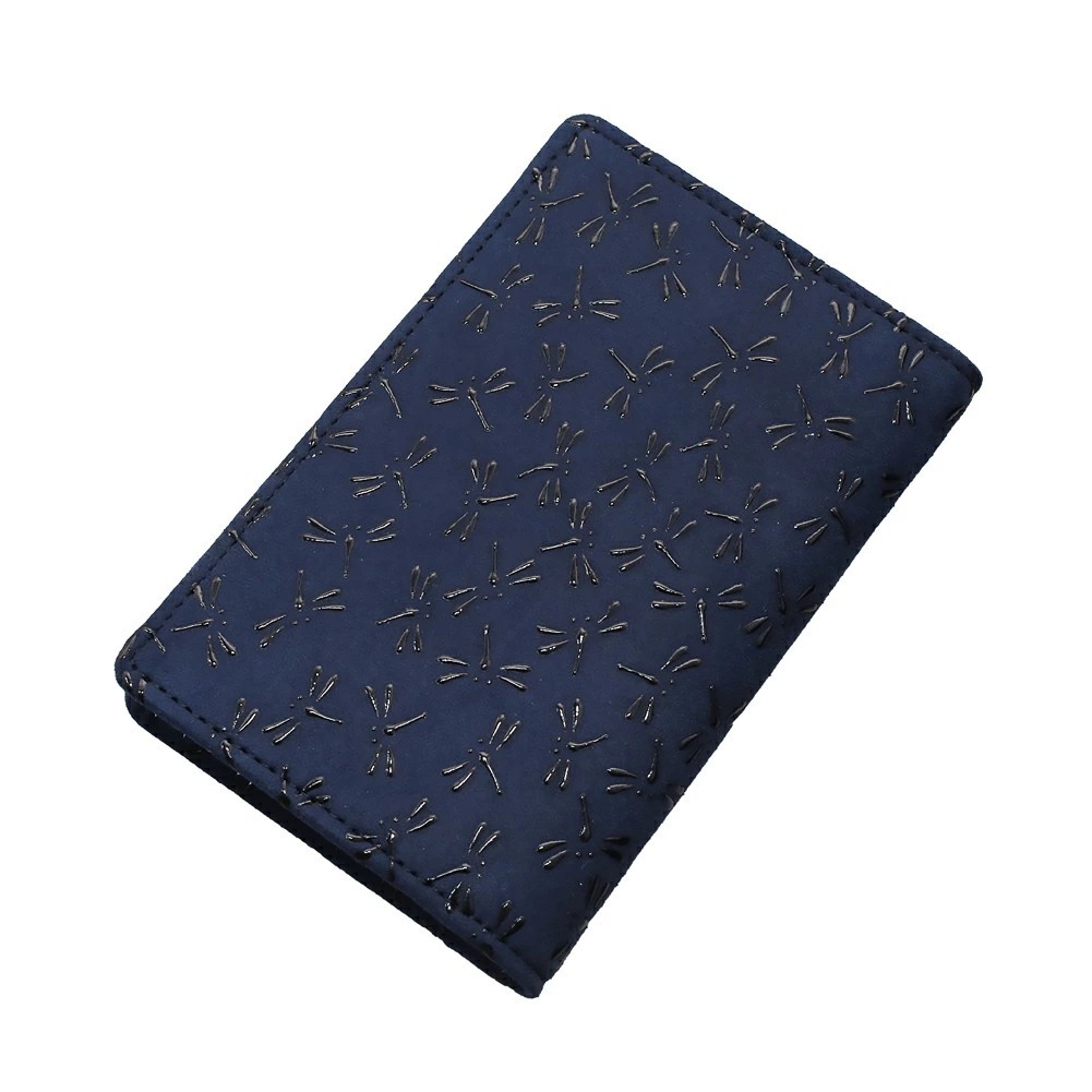 日本製 印伝/INDENYA/印傳屋 名刺入れ/名刺ケース/カード入れ/カードケース 二つ折り ネイビー 蜻蛉/とんぼ/トンボ 薄型7513-IY25