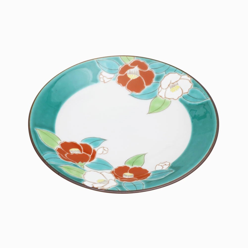 【送料無料】日本製 九谷焼/九谷五彩/磁気/陶器/陶磁器 皿/お皿 4.6号皿/13.8cm 四季の花 椿 ツバキ 青風窯/青郊窯 華やか/鮮やか お洒落/オシャレ お祝い/記念日  7579-SK26