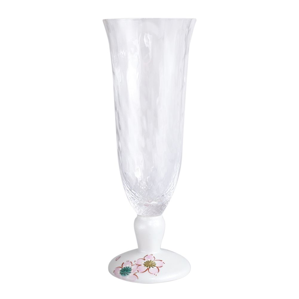 日本製 九谷焼/九谷五彩 磁気/陶器/陶磁器 グラス/九谷和グラス/ビアグラス/ビアーグラス/麦酒グラス 硝子/ガラス/江戸硝子/バリウムクリスタル 格子柄 さくら文シルバー 7583-SD26