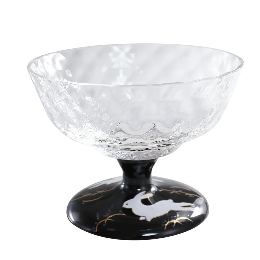 日本製 九谷焼/九谷五彩 磁気/陶器/陶磁器 銀舟窯 グラス/九谷和グラス/デザートグラス うさぎ文 ブラック 7586-SD26