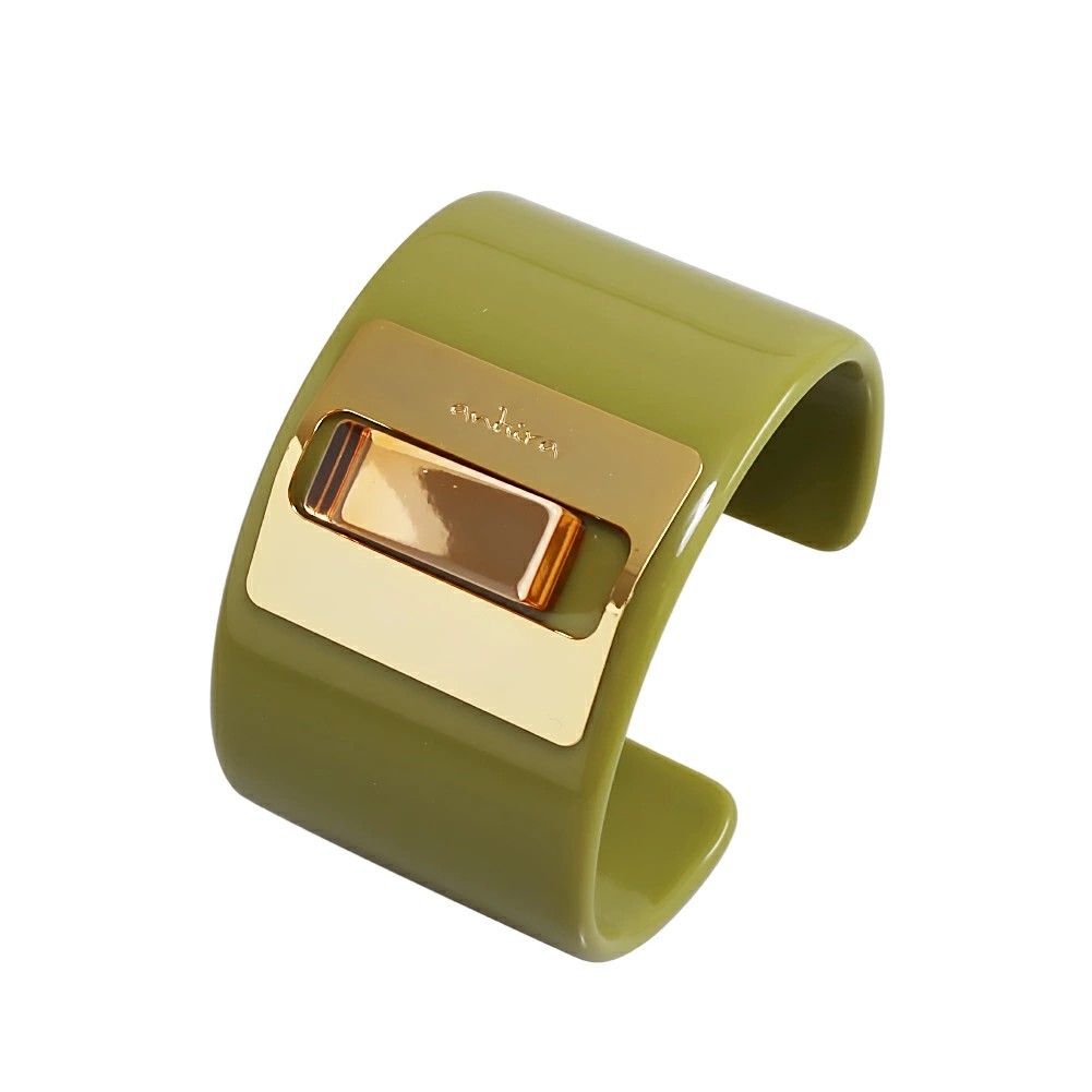 イタリア製/ITALY ANTURA/アントゥーラ バングル/ブレスレット アクセサリー 大ぶり グリーン/緑 樹脂 真鍮 オシャレ/お洒落 レディース/女性 レディースアクセサリー7598-AT26