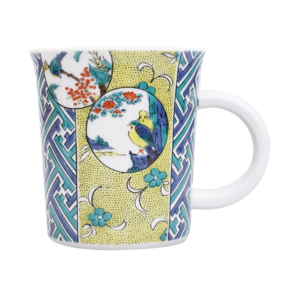 日本製 九谷焼/九谷五彩 磁気/陶器/陶磁器 マグカップ/コップ/カップ吉田屋風丸紋間取7612-SK26
