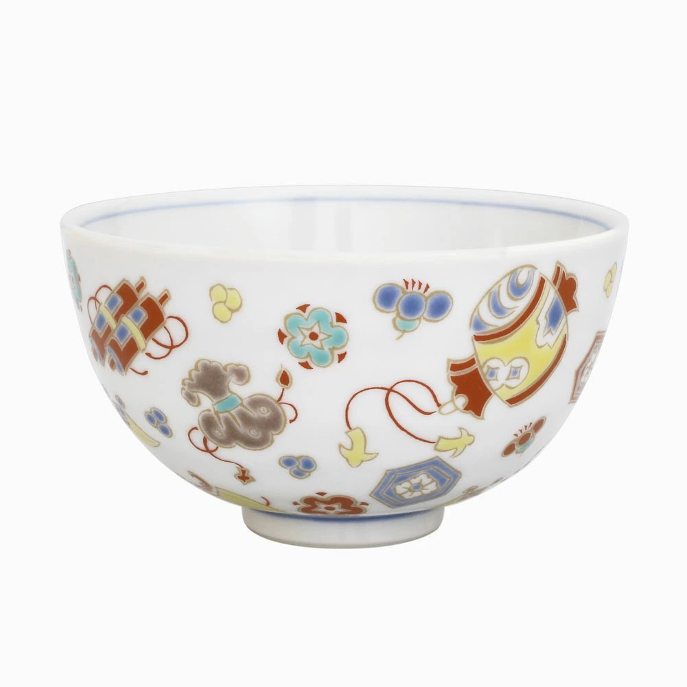 日本製 九谷焼/九谷五彩/磁気/陶器/陶磁器 お茶碗/茶碗/ごはん/飯碗 宝尽くし  青郊窯 華やか7619-SK26