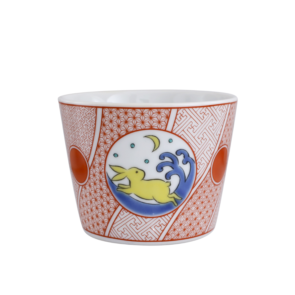 日本製 九谷焼/九谷五彩 磁気/陶器/陶磁器 縁起物/縁起カップ/フリーカップ/スープカップ ウサギ/うさぎ/兎 華やか/鮮やか  7625-SK26