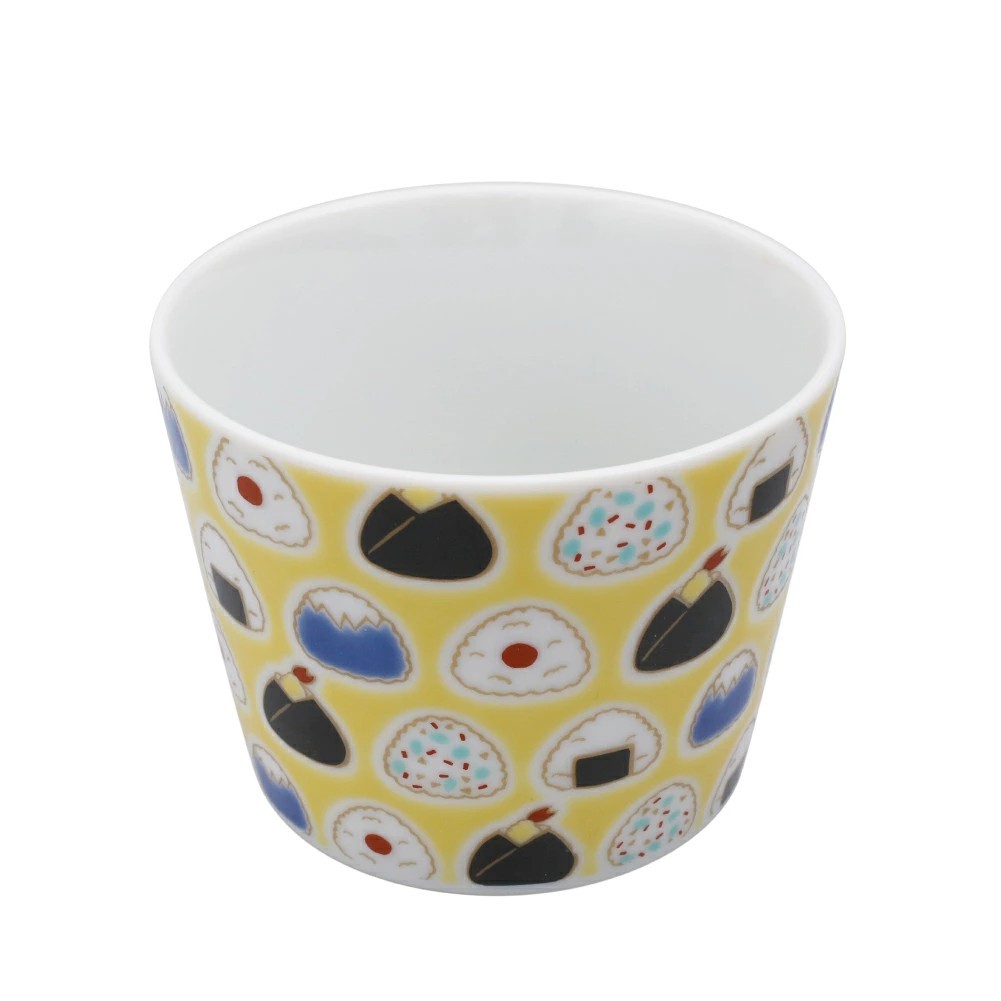 日本製 九谷焼/九谷五彩 磁気/陶器/陶磁器 縁起物/縁起カップ/フリーカップ/スープカップ おにぎり/おむすび 華やか/鮮やか  7632-SK26