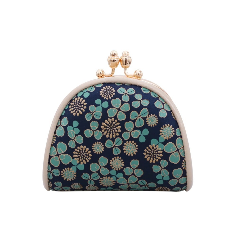 日本製 印伝/INDENYA/印傳屋 財布/小銭入れ/コインケース/マルチケース アクセサリーケース/小物入れ がま口/がま口財布 コンパクト 白詰草/シロツメクサ/クローバー7646-IY26
