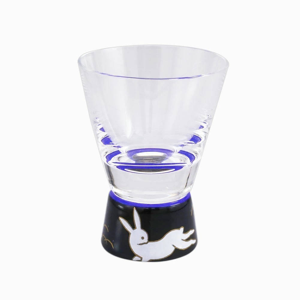 【送料無料】日本製 九谷焼/九谷五彩 磁気/陶器/陶磁器 グラス/九谷和グラス/ショットグラス ガラス/硝子/江戸硝子/ファインクリスタル/セミクリスタル うさぎ文ブラック 華やか7724-SD26