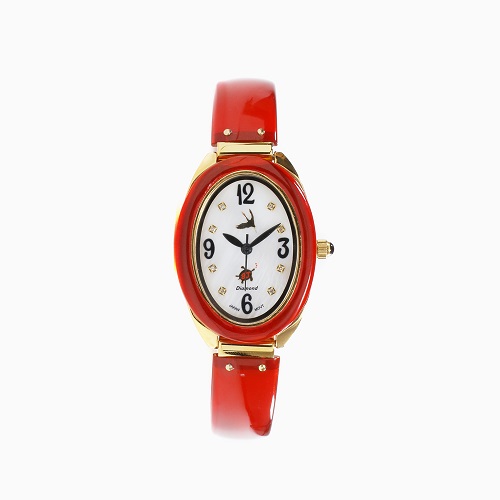 長崎べっ甲連合会協賛 バングルウォッチ 白べっ甲（赤染）7792-NL21