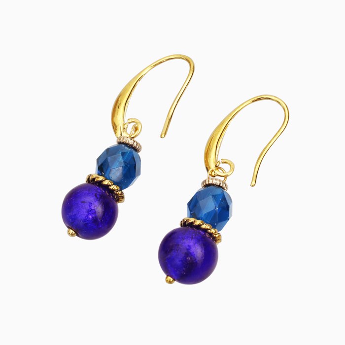 【送料無料】イタリア製 ベネチアンガラス/ベネチアングラス ハンドメイド ミッレカット ロング ピアス ブルー/青 真鍮/真ちゅう INES design アクセサリー/ジュエリー オシャレ/お洒落 女性/レディース 7825-IN20