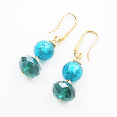 イタリア製 ベネチアンガラス ピアネータ・ベルデ ピアス ビーズ  7939-IN13