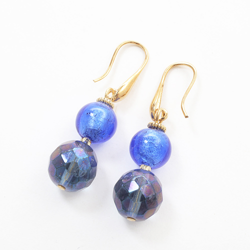 イタリア製 ベネチアンガラス ピアネータ・ブルー ピアス ビーズ  7940-IN13