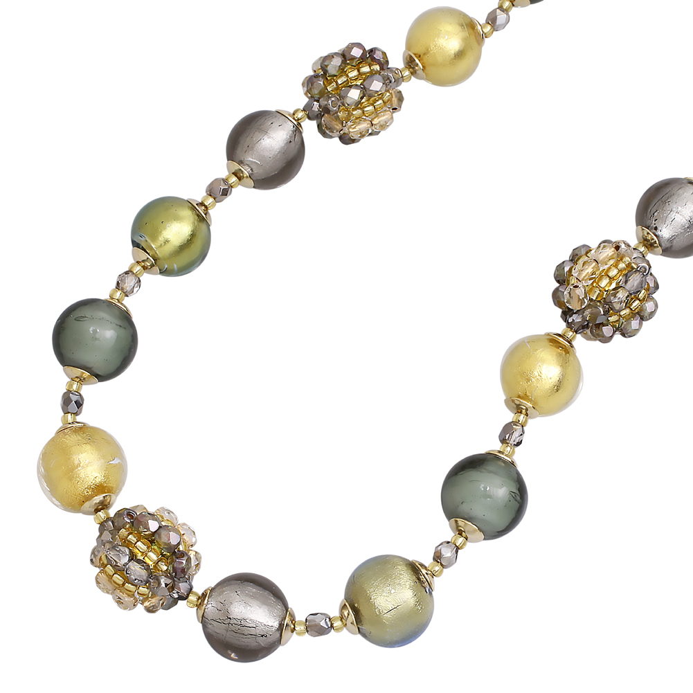 【送料無料】イタリア製 ベネチアンガラス/ベネチアングラス ネックレス ハンドメイド ミッレカット ロング カルマ・グレー・ネックレス　真鍮/真ちゅう INES design 7955-IN19