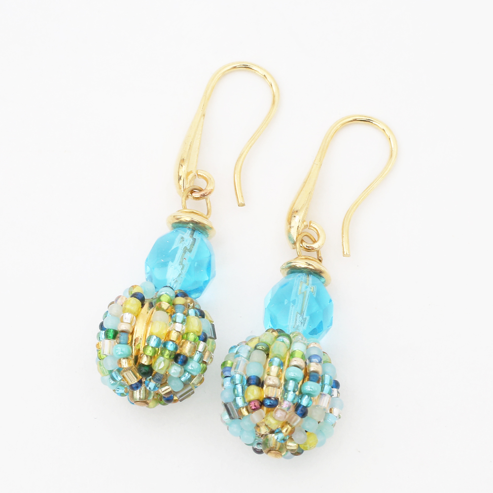 イタリア製 ベネチアンガラス シニョーラ・ブルー　ピアス ビーズ  7968-IN19