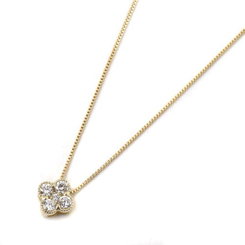 10金 K10YG イエローゴールド ネックレス ベネチアンチェーン ペンダント クローバー ダイヤモンド 8003-UK18