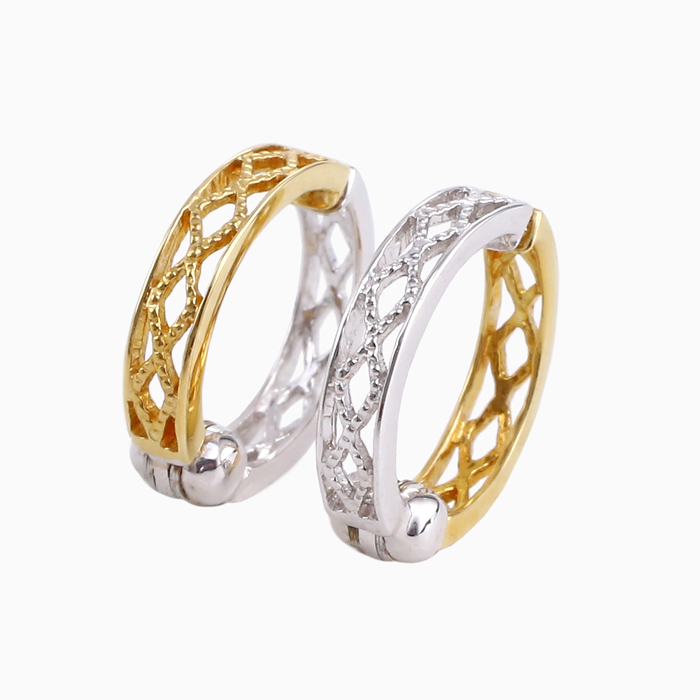 【送料無料】【日本製】18金/K18 イエローゴールド/ホワイトゴールド（K18YG/KWG）ピアリング（ツーカラーすかし）イヤリング/イヤークリップ　2179-EG14