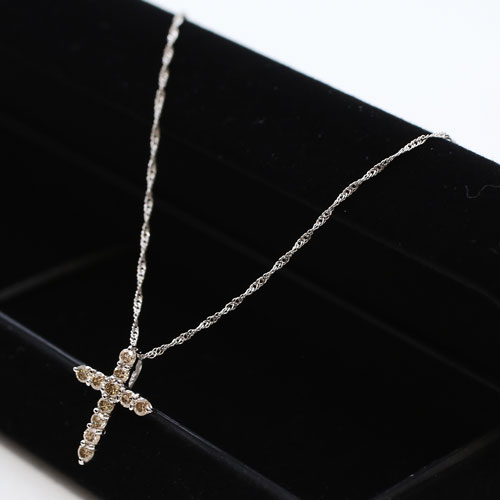 18金 ホワイトゴールド ネックレス ダイヤモンド 0.2ct クロス ペンダント　0178-PG08