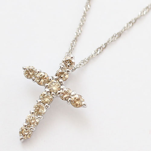 18金 ホワイトゴールド ネックレス ダイヤモンド 0.2ct クロス ペンダント　0178-PG08