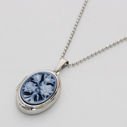 シルバー 花束カメオ ネックレス　ロケット 送料無料】【ドイツ製/MERZ】ロケット ペンダント ストーン カメオ