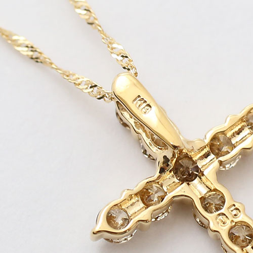 18金 ダイヤモンド 0.5ct クロス ペンダント ライトブラウン スクリュー ネックレス　0281-PG08