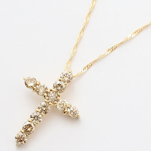 18金 ダイヤモンド 0.5ct クロス ペンダント ライトブラウン スクリュー ネックレス　0281-PG08