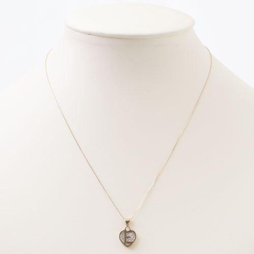 タイ製 9金 10金 ペンダント ハート イニシャル(E) クリスタル　ベネチアンチェーン付 0301-PG08