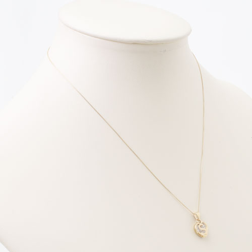 タイ製 9金 10金 ペンダント ハート イニシャル(S) クリスタル　ベネチアンチェーン付 0308-PG08