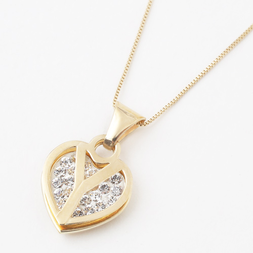 タイ製 9金 10金 ペンダント ハート イニシャル(Y) クリスタル　ベネチアンチェーン付 0310-PG08