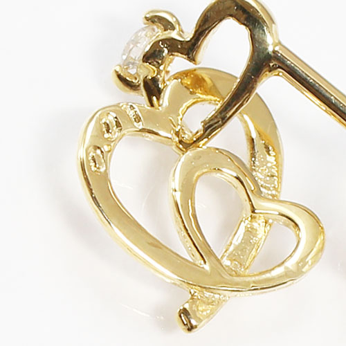 18金 ピアス ダイヤモンド付 オープンダブル ハート K18YG キャッチ式　0321-PG14 