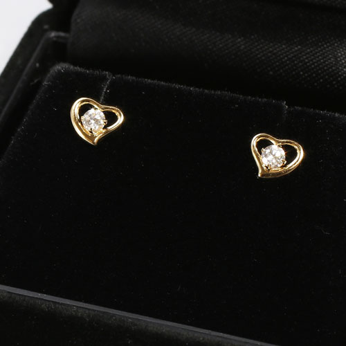 18金 ピアス キュービックジルコニア オープンハート K18YG キャッチ式　0324-IG08
