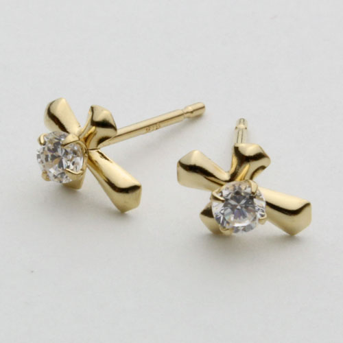 18金 ピアス タイニークロス キュービックジルコニア 合計約0.2カラット　0325-IG08