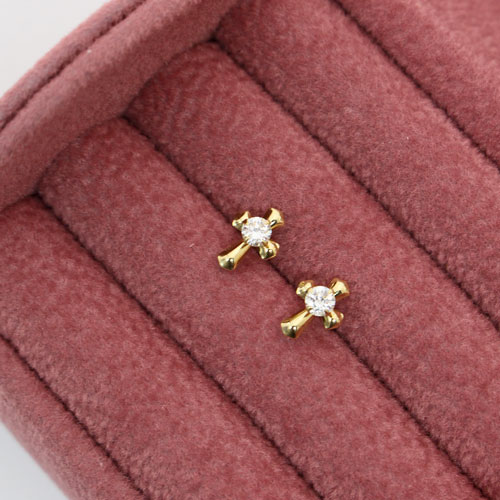 18金 ピアス タイニークロス キュービックジルコニア 合計約0.2カラット　0325-IG08