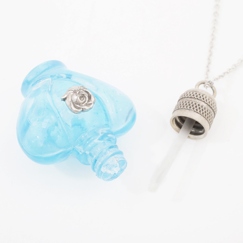 フランス製 ガラス 香水 フレグランスボトル ローズ・ブルー ペンダント 0375-PS08