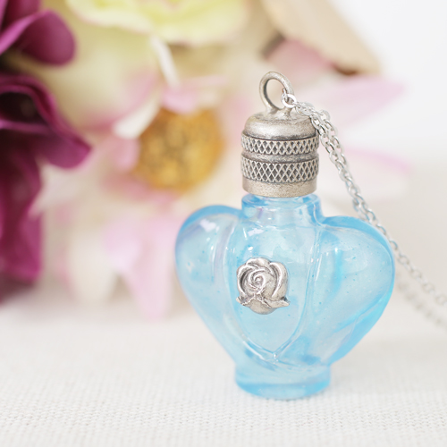 フランス製 ガラス 香水 フレグランスボトル ローズ・ブルー ペンダント 0375-PS08