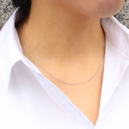 【Pt850刻印入り】プラチナ ネックレス 8面カット S&L(ショート＆ロング) カットボールチェーン 45cm Pt850