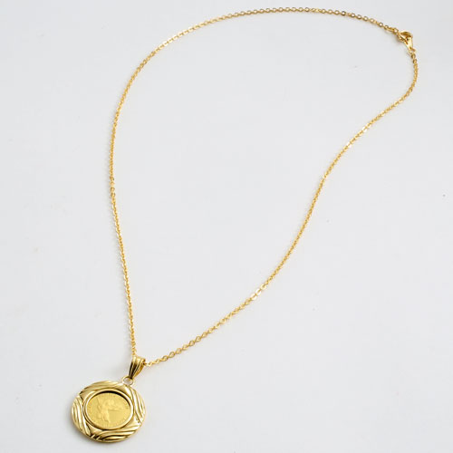 純金 コイン 1/25オンス ペンダント エンジェル/天使 【両面ガラス入】K18枠　0493-PG08