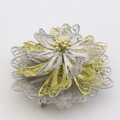 イタリア製 フィリグラーナ ペンダント兼用ブローチ 花 手作り　0524-PS08