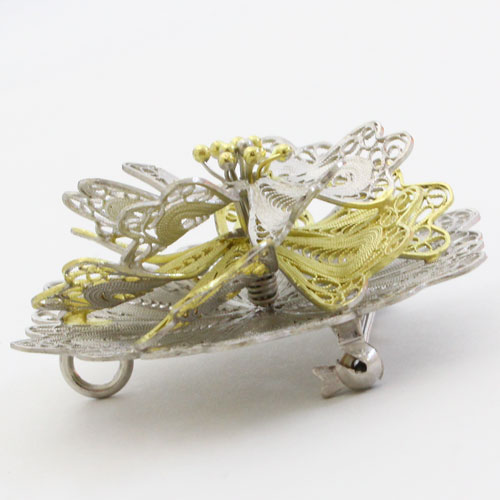 イタリア製 フィリグラーナ ペンダント兼用ブローチ 花 手作り　0524-PS08