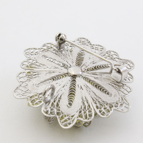イタリア製 フィリグラーナ ペンダント兼用ブローチ 花 手作り　0524-PS08