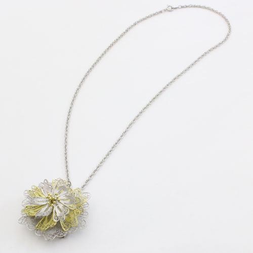 イタリア製 フィリグラーナ ペンダント兼用ブローチ 花 手作り　0524-PS08