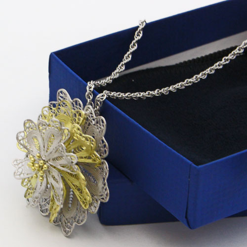 イタリア製 フィリグラーナ ペンダント兼用ブローチ 花 手作り　0524-PS08