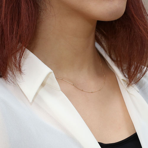 10金 イエローゴールド ネックレス アズキ チェーン 4面カットキューブ付 40cm　0534-NG08