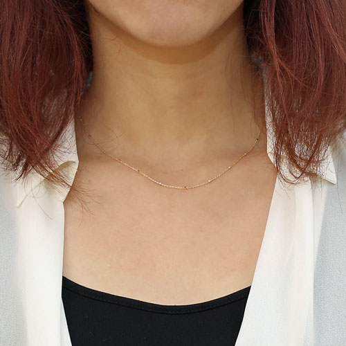 10金 イエローゴールド ネックレス アズキ チェーン 4面カットキューブ付 40cm　0534-NG08