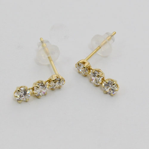 18金 スリーストーン ピアス 合計1.2カラット シリコンキャッチ式　0593-IG14